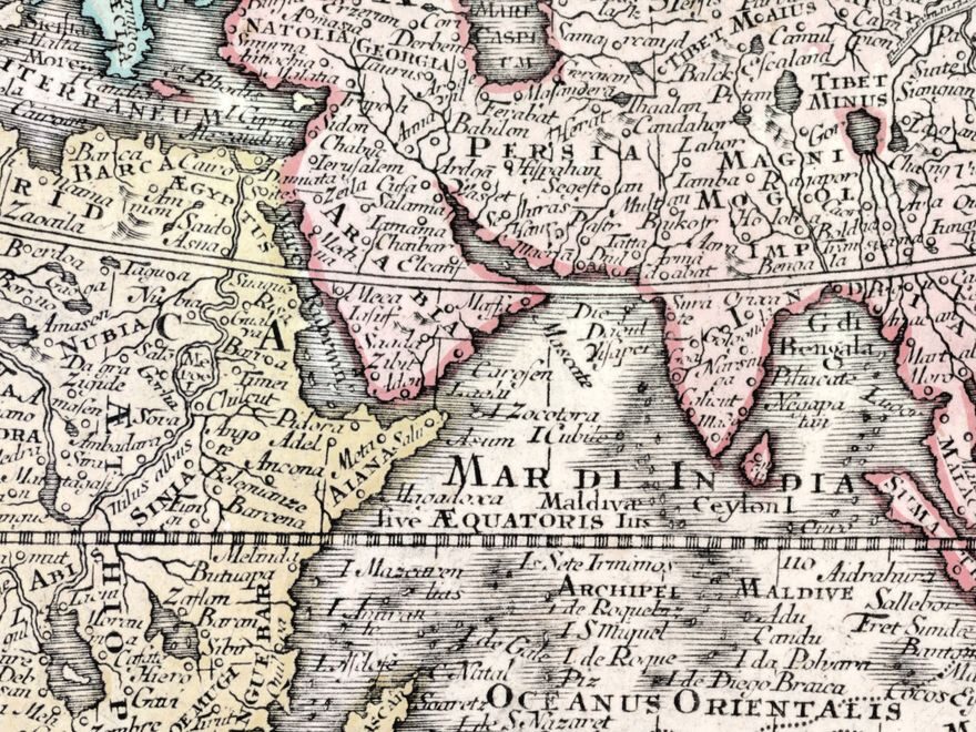 Period hand colouring across Persia and India, Seutter 1740