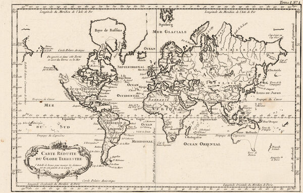 Antique World Map 1764 — Bellin, Carte réduite du globe
