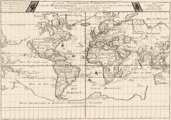 Antique World Map 1677 — Duval, Carte Vniverselle du Commerce