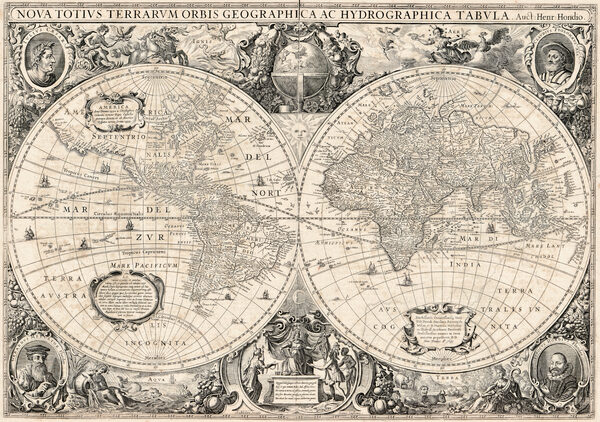 Antique World Map 1641 — Hondius, Nova Totius Terrarum Orbis