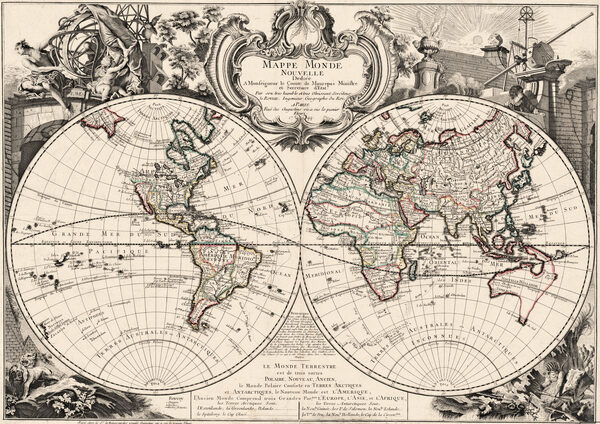 Antique World Map 1744 — Le Rouge, Mappe Monde Nouvelle