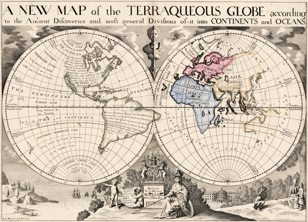 Antique World Map 1700 — Wells, Terraqueous Globe