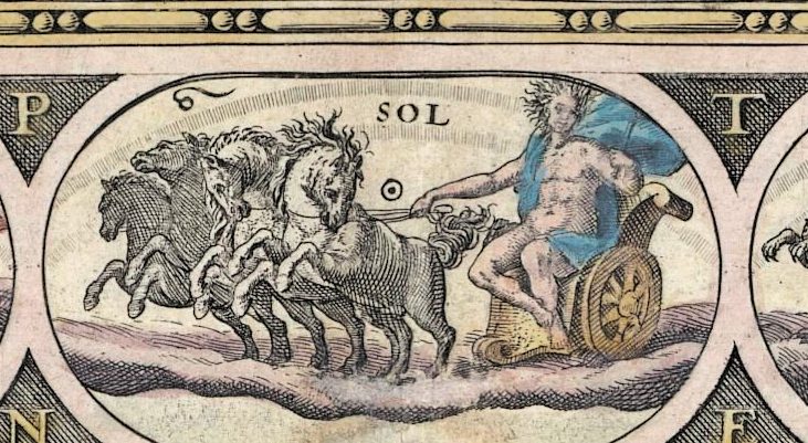 Sol and his four horses at the top border of Blaeu’s world map