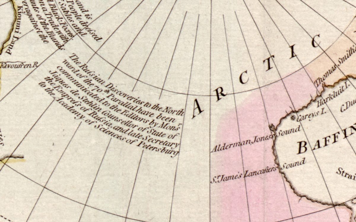 The note on the Russian discoveries north of the 70th parallel, “communicated to the Editors by Monsr Jaques de Stehlin”.