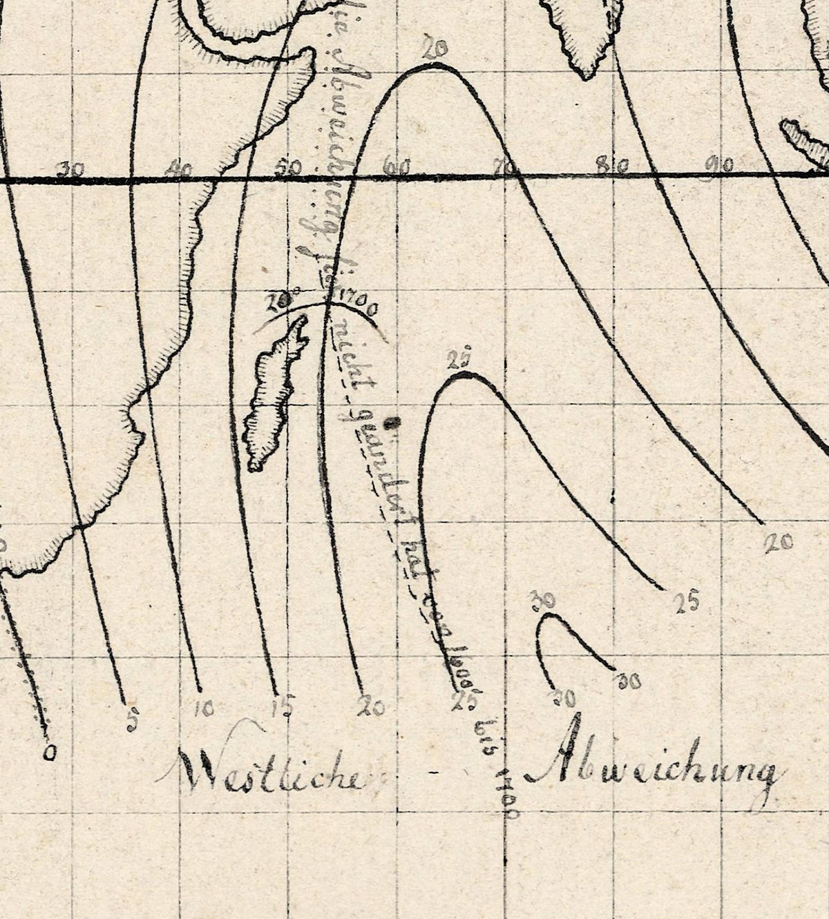 A note in lighter ink on the 1600 map: … die Abweichung sich nicht geändert hat von 1600 bis 1700 — the declination here did not change between 1600 and 1700.