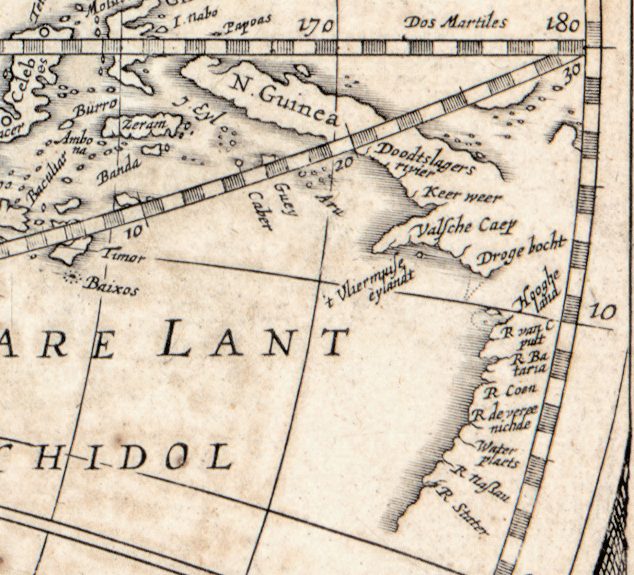 Südlich von N. Guinea und mit ihm verbunden: Keer weer, Valsche Caep, Droge bocht und, am südlichen Ende, R. Nassau und R. Staten.