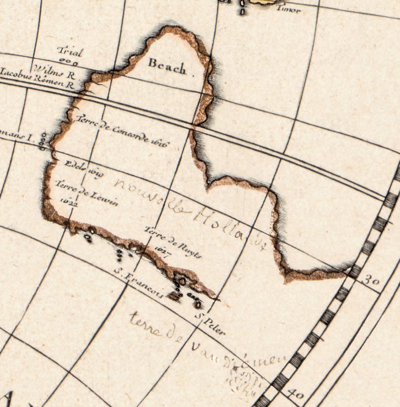 The west and south coasts of Australia on Sanson’s world map of 1651