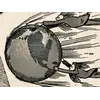 Old Flat Earth Map 1893 — Ferguson, Map of the Square and Stationary Earth — detail 7: men flying on the globe