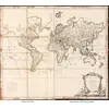 Stara mapa świata 1786 — Delamarche, Mappe Monde z podróżami Cooka — cały arkusz przed i po restauracji