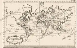 Antique world map 1764 — Bellin, Carte reduite du globe terrestre, plate 1 of the Petit atlas maritime