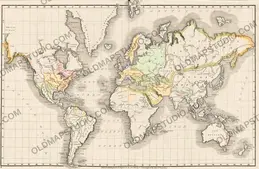Antique World Map 1839 by Emma Willard — atlas plate to a system of universal history, full sheet with original hand colour