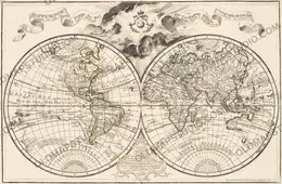 Antique world map 1720 — Guillaume Delisle, Mappemonde a l'usage du Roy, two hemispheres