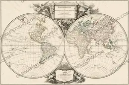 Antique World Map 1752 — Robert de Vaugondy, Mappemonde