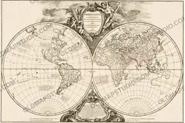 Antique world map of 1752 by Robert de Vaugondy, Orbis Vetus, restored archival scan