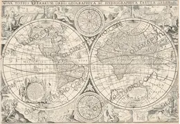 Antique world map 1655 by Hondius, Nova Totius Terrarum Orbis, restored high-resolution print
