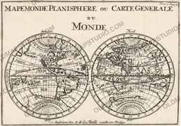 Antique World Map 1708 — De la Feuille, Mapemonde Planisphere