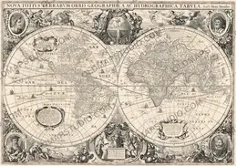 Antique world map 1641 — Jodocus Hondius, Nova totivs terrarvm orbis, two hemispheres