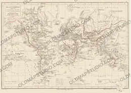 Oude wereldkaart ca. 1867 — Drioux, Planisphère