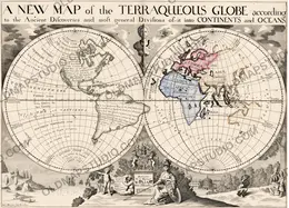 Antique world map of 1700 by Edward Wells, A new map of the terraqueous globe