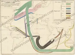 Antique World Map 1858 — Minard, Emigrants of the Globe