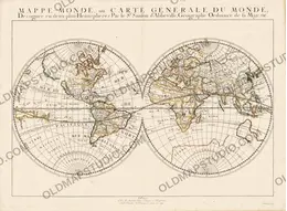 Antique world map of 1651 by Nicolas Sanson, Mappe-monde ou carte générale du monde, restored full sheet