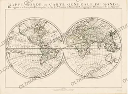Antique world map of 1651 by Nicolas Sanson, Mappe-monde ou carte générale du monde, restored full sheet