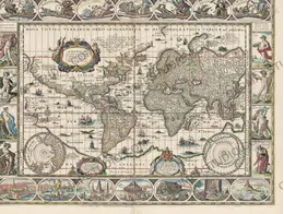 Antique world map c. 1635 — Willem Janszoon Blaeu, Nova totius terrarum orbis, with decorative borders