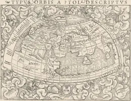 Antique world map of 1540 by Sebastian Münster, the world as Ptolemy described it, restored archival scan