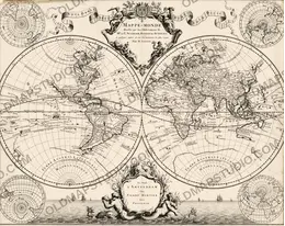 Antique World Map c. 1696 — Sanson, Mappe-monde