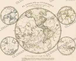 Antique World Map 1816 — Stieler, Planiglob der Antipoden