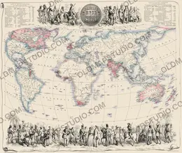 Mappa antica del mondo 1850 ca. — Bartholomew, Impero britannico