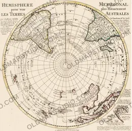 Antique world map c. 1739 — Delisle, Hemisphere Meridional, the southern hemisphere printed by the Ottens brothers