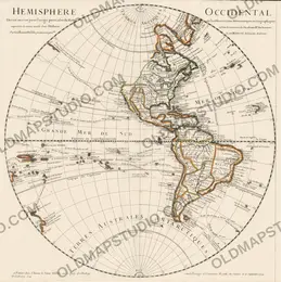 Antique world map of 1724 by Guillaume Delisle, Hemisphere Occidental, western hemisphere