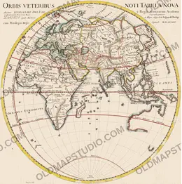 Antique map of the world known to the ancients, 1714, by Guillaume Delisle, restored full sheet