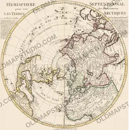 Antique world map c. 1740 — Delisle, Hemisphere Septentrional, the northern hemisphere printed by the Ottens brothers