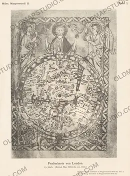 Antique World Map — Psalter Map, Miller Facsimile 1895, Plate 1