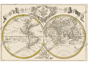 Antique world map c. 1750, Izobrazhenie Zemnogo Globusa, Saint Petersburg — full sheet