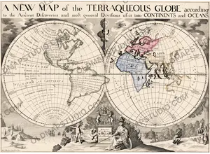 Antique world map of 1700 by Edward Wells, A new map of the terraqueous globe