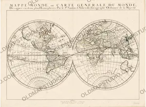 Antique world map of 1651 by Nicolas Sanson, Mappe-monde ou carte générale du monde, restored full sheet