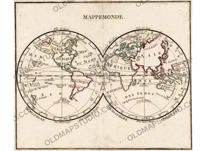 Antique world map of 1778 by Louis Brion de la Tour, Mappemonde