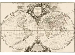 Antique world map of 1752 by Robert de Vaugondy, Orbis Vetus, restored archival scan