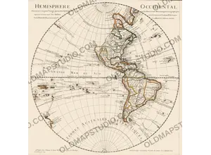 Antique world map of 1724 by Guillaume Delisle, Hemisphere Occidental, western hemisphere