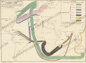 Antique World Map 1858 — Minard, Emigrants of the Globe