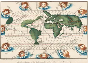 Antique World Map — Italienische Weltkarte, Bomsdorff Facsimile 1872
