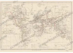 Mapa antiguo del mundo hacia 1867 — Drioux, Planisphère