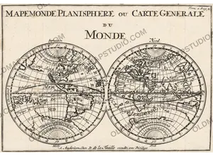 Antique World Map 1708 — De la Feuille, Mapemonde Planisphere