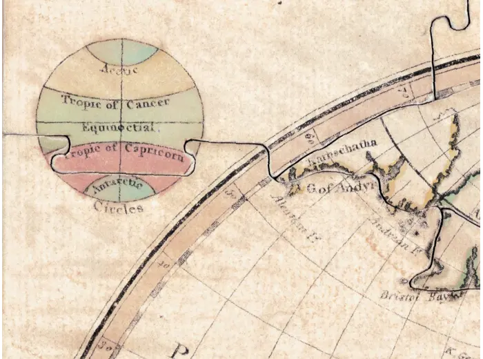 Antique World Map 1800 — Wallis, A New Map of the World — detail 2: zones inset