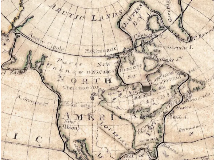 Antique World Map 1800 — Wallis, A New Map of the World — detail 3: americas