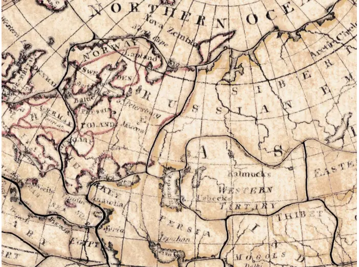 Antique World Map 1800 — Wallis, A New Map of the World — detail 4: europe hand colour