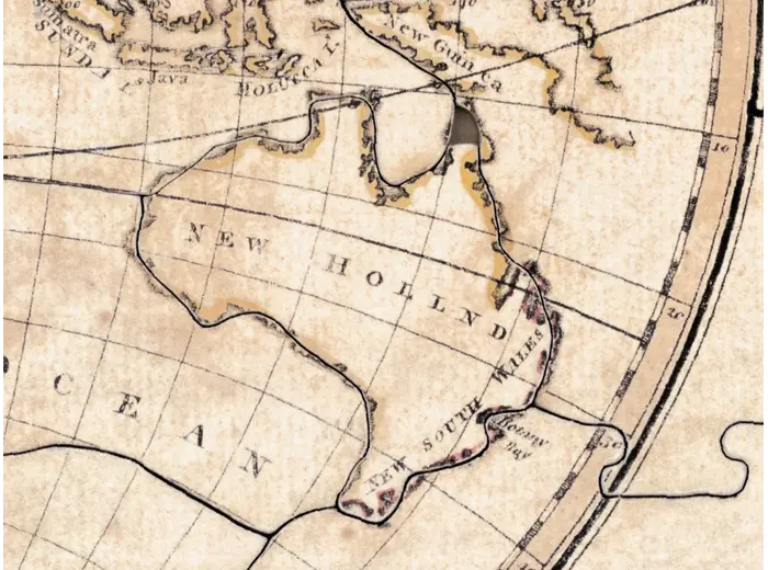Antique World Map 1800 — Wallis, A New Map of the World — detail 5: new holland